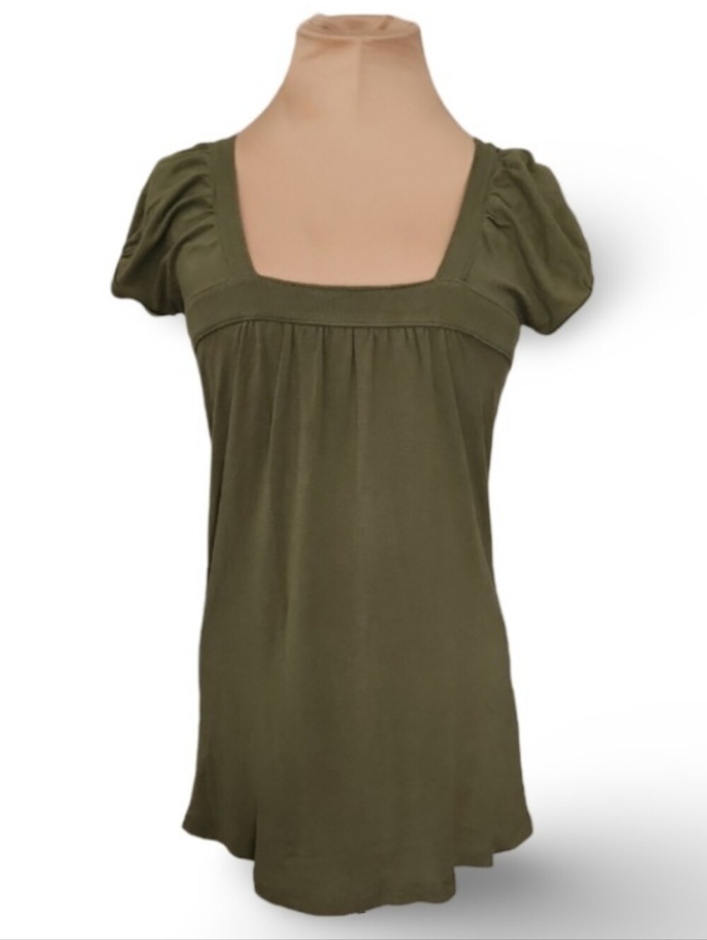 Y2K One Step‎ Up Olive Green Puff Sleeve Square Neck Top Size M Babydoll